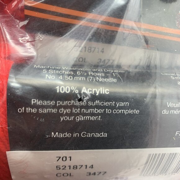 Baycrest Sayelle Red Acrylic Yarn Lot of 8 Skeins50g Each, Made in Canada - Picture 6 of 6